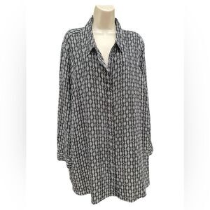 LANE BRYANT Womens Polyester Long Sleeve Blouse Geometric Black White Size 26/28